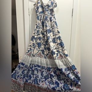 White and blue patterned maxi dress